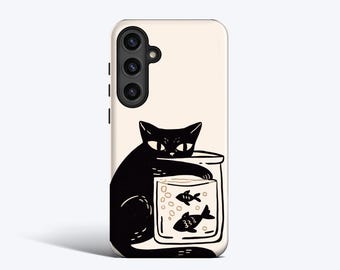 Funda para teléfono Black Cat & Fish - Para Galaxy S26, S25, S24, S23, S22, opción magnética
