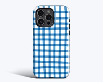 Blue Gingham Phone Case - For iPhone 17, 16, 15, 14, 13, 12 MagSafe Option