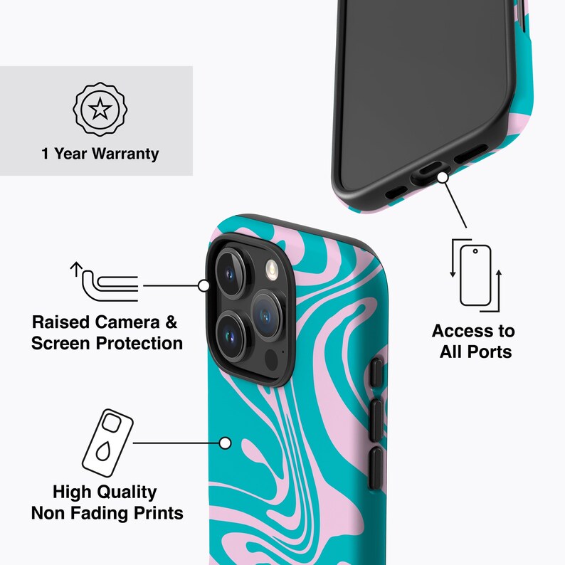 TURQUOISE MARBLE Phone Case | For iPhone 16 Case, iPhone 15 Pro Case, iPhone 14 Case, iPhone 12 Case, More Models, Liquid Marble, Modern image 4