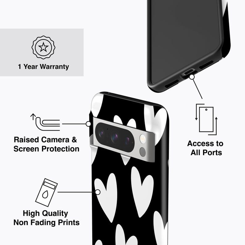 Large White Hearts Case For all Pixel Models, Magnetic Option image 4