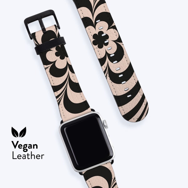 Bracelet de montre FLOWER POWER | Pour Apple Band, Bracelet en cuir végétalien H21, Disponible pour Apple Watch séries 1, 2, 3, 4, 5, 6, 7, 8, 9, SE, Abstrait