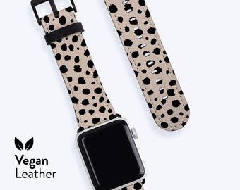 Pulseira para Apple Watch com bolinhas bege - Compatível com Apple Series 1, 2, 3, 4, 5, 6, 7, 8, 9, 10, 11 e SE, em couro vegano.