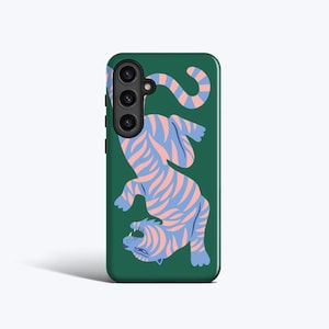 WILD BLUE TIGER Phone Case | For Samsung Galaxy S25 Ultra, S24 fe, S23 fe, S22 Plus, S21, S20 - Green, Pink, Abstract