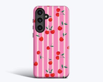 Custodia per telefono CHERRY STRIPES - Per Galaxy S25 Ultra, Galaxy S24 fe, Galaxy S23 fe, Galaxy S22, Rosa, Carina, Ciliegie
