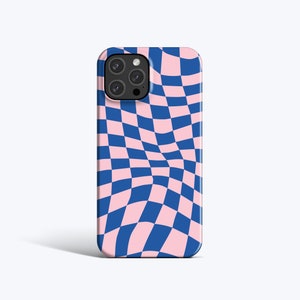 WAVY CHECK BLUE Case | For iPhone 15 Case, iPhone 14 Case, iPhone 11 Case, More Models Available, Checkered Pattern, Blue and Pink