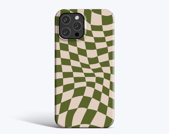 Étui ONDULÉ À CARREAUX OLIVE | Pour étui iPhone 15 Pro, étui iPhone 12, étui iPhone 14 Pro, étui iPhone 11, plus de modèles, motif à carreaux, tendance