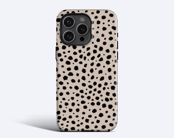 Étui pour portable BEIGE À POIS | Motif pois moderne beige, coques pour iPhone 16, 16e, 15, 14, 13, 12, 11, Galaxy, Pixel, option MagSafe