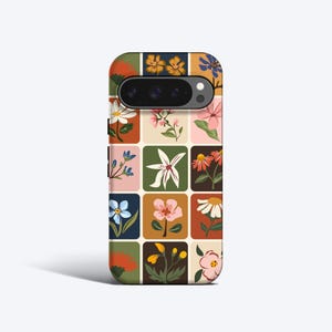Retro Floral Grid Phone Case - For Pixel 11, 10, 9, 8, 7 Magnetic Options