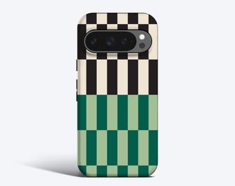 Long Green Checkered Phone Case - For Pixel 10 Pro XL, 9a, 8a, 7, 6 Pro, Magnetic