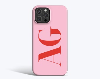 Étui PERSONNALISÉ INITIALES | Pour iPhone 15 Pro, étui pour iPhone 13, étui pour iPhone 12, étui pour iPhone 11, autres modèles disponibles, rose poudré, rouge et rose