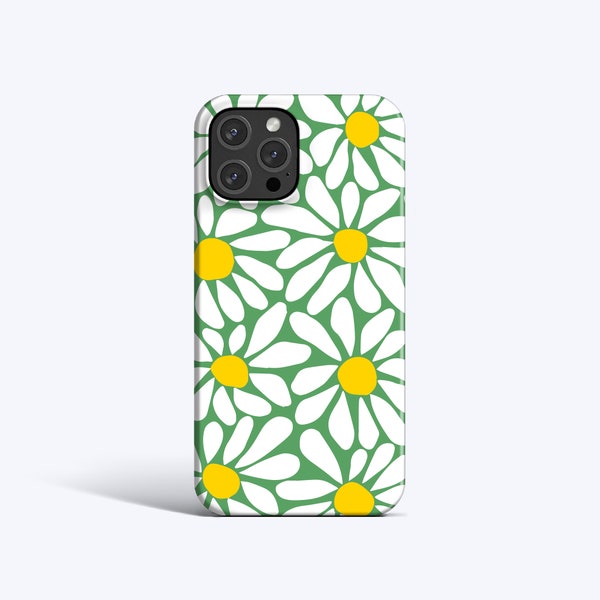 LARGE DAISY Green Phone Case | For iPhone 15 Pro Case, iPhone 13 Pro Case, iPhone 12 Case, iPhone XS Case, All Models, Abstract Daisy Flower