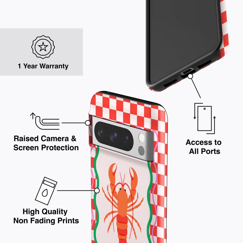 Capa para celular Pixel com estampa de lagosta - Compatível com Pixel 10, 9 Pro XL, 9a, 8 Pro, 8a, 7 Pro, 7a, 6 Pro e 6a. imagem 4