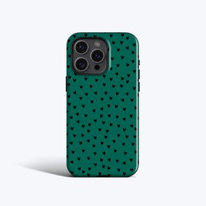 GREEN HEARTS Phone Case | Tiny Heart Pattern in Green, For iPhone 16, 16e, 15, 14, 13, 12, 11, MagSafe Option