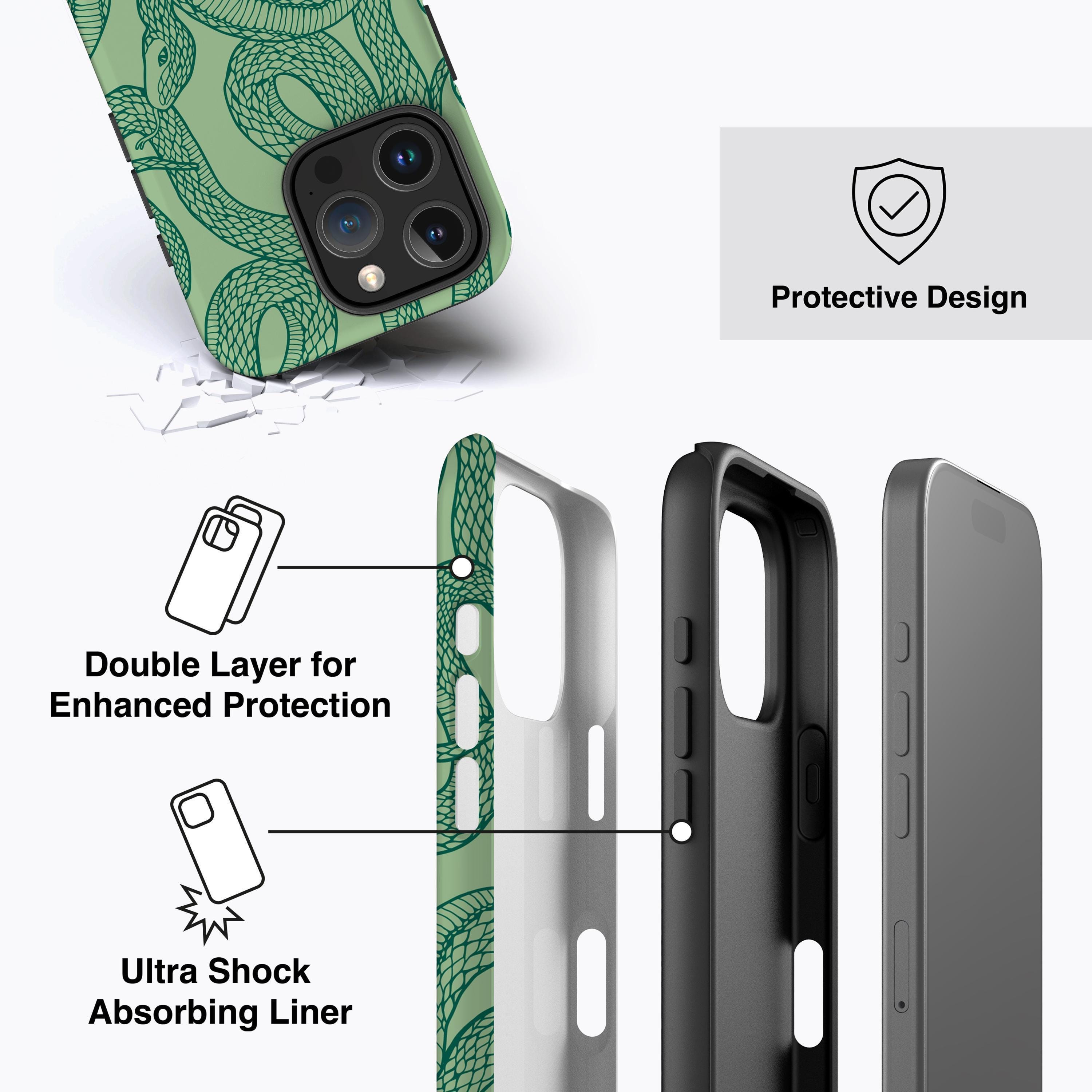 Snake Phone Protector Green Snakes Phone Case - for iPhone 17, 16, 15, 14, 13, 12, Magsafe ...
