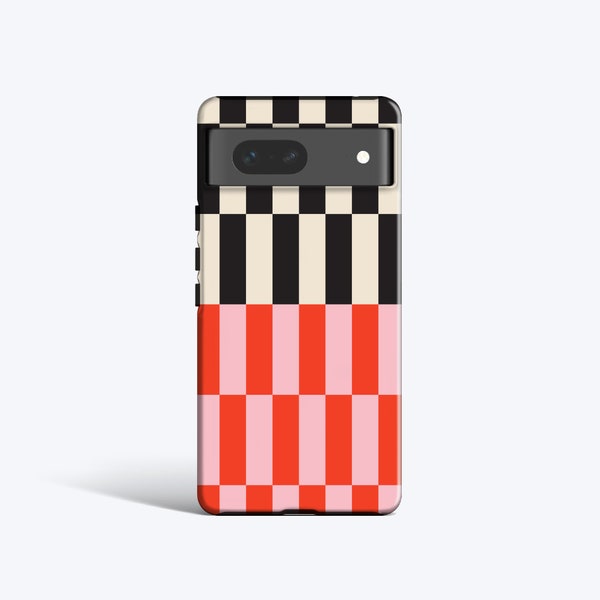 LONG CHECKERED RED Case | For Pixel 8 Case, Pixel 7 Case, Pixel 6 Case, Pixel 5 Case, Pixel 4A Case More Models, Checkered Case