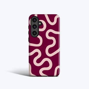 ORGANIC LINES BURGUNDY Coque de portable, Coque Samsung S24 Ultra, Coque Galaxy S23 fe, Plus de modèles, Rose lignes ondulées