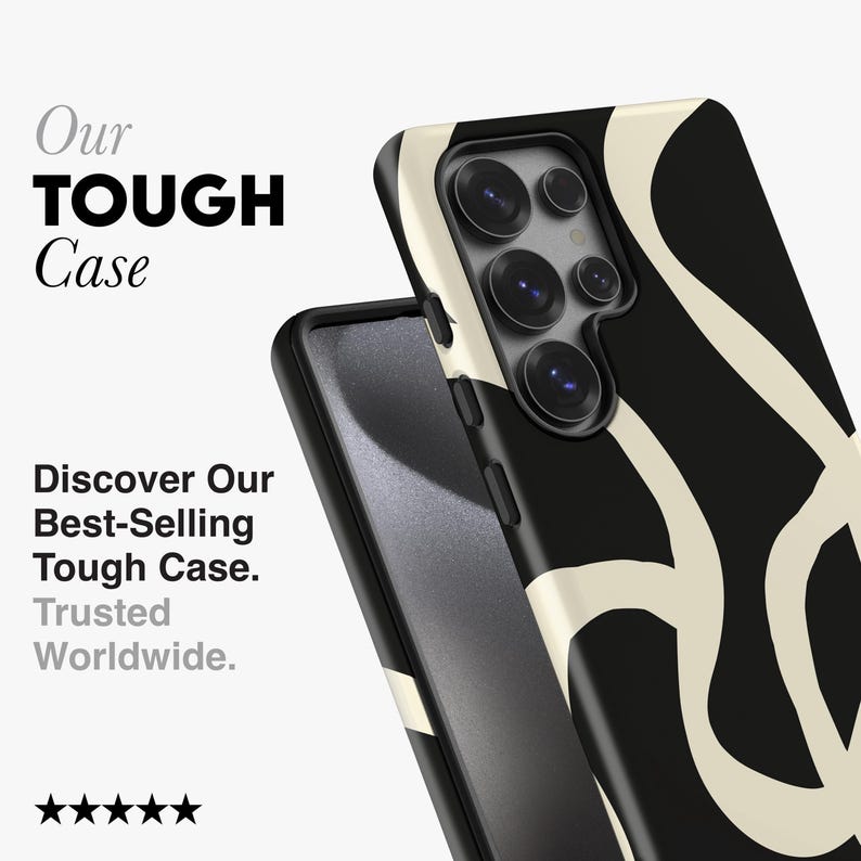 Boho Lines Black Phone Case - For Galaxy S26, S25, S24, S23, S22, S21, S20 Series, Magnetic 画像 2