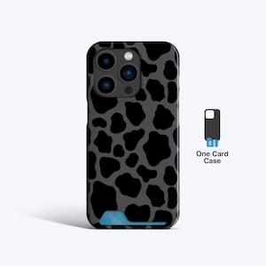 Custodia sottile per carte di credito con stampa di mucca nera / Custodia per iPhone 15 Pro, Custodia per iPhone 15, Custodia per iPhone 14+, Custodia per iPhone 13 Pro, Porta carte, Porta carte