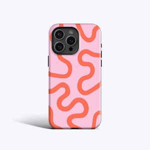 ORGANIC LINES CORAL Phone Case | Wavy Abstract in Coral Pink, For iPhone 16 Pro Max, 16e, 15 Plus, 14 Pro, 13, 12 Mini, 11, MagSafe Option