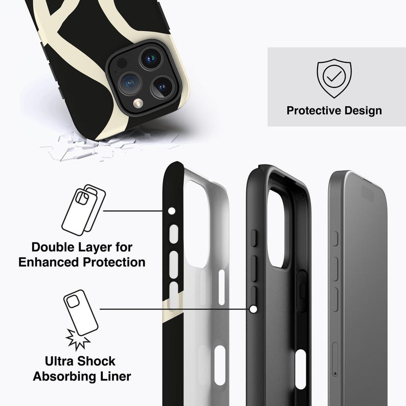 BOHO LINES BLACK Phone Case For iPhone 16 Pro Case, iPhone 15 Case, iPhone 14 Pro Max Case, iPhone 12 Case, MagSafe, Abstract Lines, Matisse image 3