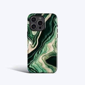 GREEN MARBLE Phone Case | Fluid Abstract Marble in Green, For iPhone 16, 16e, 15, 14, 13, 12, 11, MagSafe Option