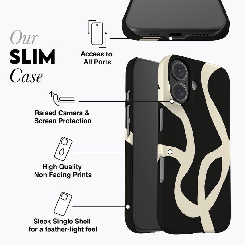 BOHO LINES BLACK Phone Case For iPhone 16 Pro Case, iPhone 15 Case, iPhone 14 Pro Max Case, iPhone 12 Case, MagSafe, Abstract Lines, Matisse image 6