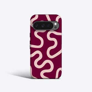ORGANIC LINES BURGUNDY Coque pour téléphone portable, pour Pixel 9 Pro, Pixel 8a, Pixel 7, Pixel 6, Pixel 5, Lignes ondulées, rose