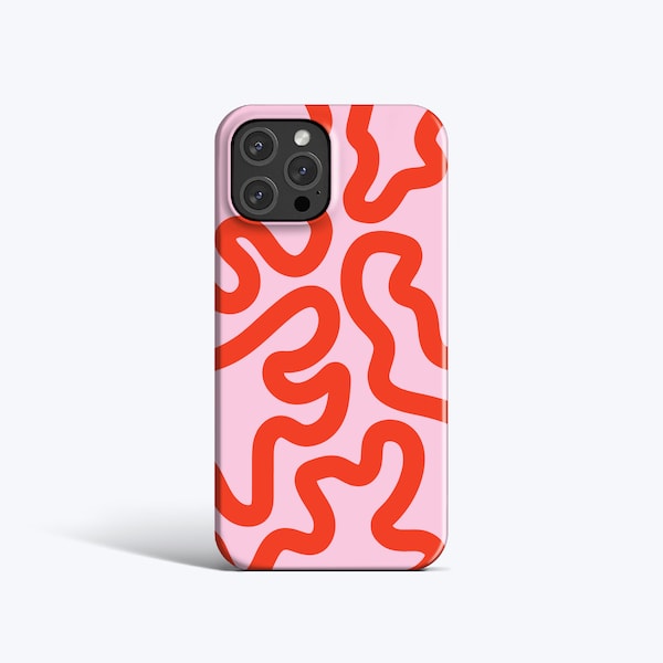 FUNKY RED LINES | For iPhone 15 Pro Case, iPhone 13 Pro Case, iPhone 12 Case, iPhone 11 Case, More Models, Wavy Lines, Abstract, Organic