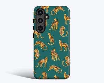 Green Leopards Galaxy Hülle – Für Galaxy S26, S25, S24, S23, S22, S21, Magnetverschluss