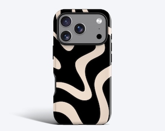 Black Waves Phone Case, For iPhone 17, 16, 15, 14, 13, 12, 11, MagSafe