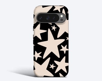 Cream Wonky Stars Case, Boho Large Stars Pattern, For Pixel 10, 9 Pro xl, 8a, 8 Pro, 7 Pro, 7a, 6, 6a,