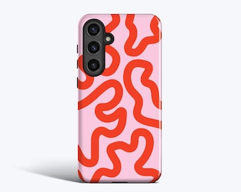 Funky Red Lines Phone Case, For Galaxy S26, S25, S24, S23, S22, S21, S20, Magnetic