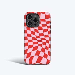 WAVY CHECK RED Phone Case | Red and Pink Check Pattern, For iPhone 16, 16e, 15, 14, 13, 12, 11, MagSafe Option