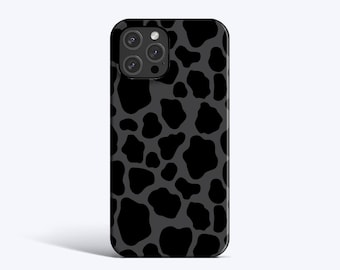 Custodia per telefono con stampa mucca nera - Motivo animalier / Per iPhone 17 Pro Max, 16e, 15, 14, 13 Pro, 12, 11 - Opzione MagSafe