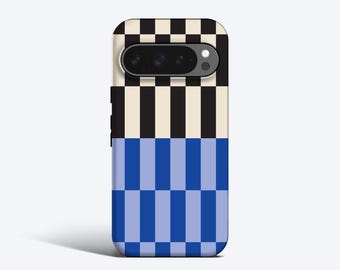 Long Check Blue Case für Pixel 10, 9a, 9 Pro, 8a, 8 Pro, 7a, 7 Pro, 6a, 6 Pro, kariertes Gehäuse