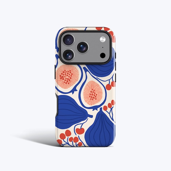 Blue Passion Fruit Phone Case - Fits iPhone 16e, 16 Pro Max, 15 Plus, 14 Pro, 13 Mini, 12, 11, MagSafe Option, Abstract Berries Art