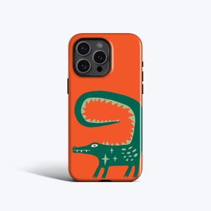 Custodia per telefono CROCODILE / Design alligatore in verde e arancione - Opzione MagSafe, compatibile con iPhone 16 Pro Max, 16e, 15 Plus, 14 Pro, 13 Mini, 12, 11