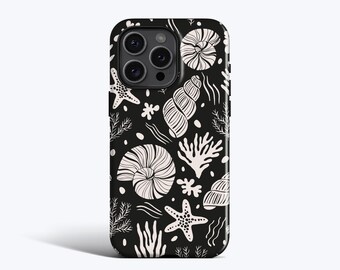 FLORIDA BLACK SHELLS Phone Case | For iPhone 15 Pro Case, iPhone 14 Case, iPhone 13 Pro Case, iPhone 12 Case, More Models, Sea lIfe, Coral