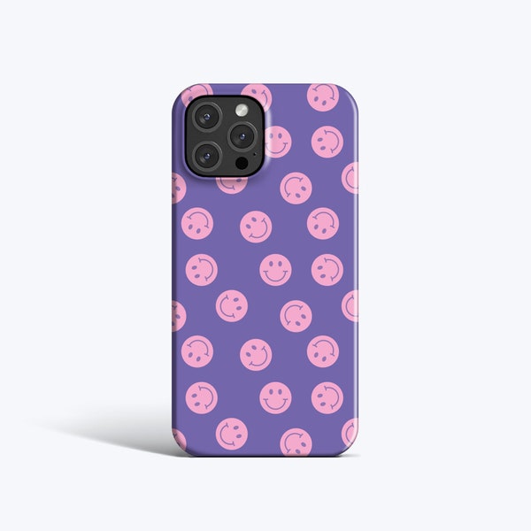 PINK SMILEY FACES Case | For iPhone 15 Pro Case, iPhone 12 Case, iPhone 14 Pro Case, More Models Available, Purple Case, Retro, Funky