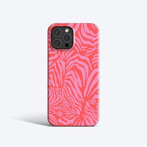 FUNKY ANIMAL PRINT Case | For iPhone 15 Pro Max Case, iPhone 14 Case, iPhone 13 Pro Case, All Models, Abstract Lines, Tiger stripes, Pink