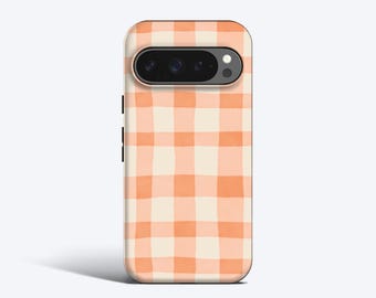 Spring Orange Gingham Phone Case - For Pixel 10, 9, 8, 7, 6 Magnetic Option