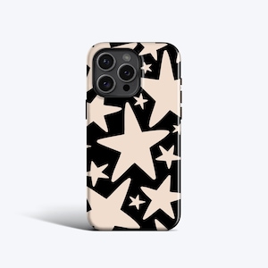 Capa de celular CREAM WONKY STARS | Estampa Boho Chic Star – Opção MagSafe, compatível com iPhone 16 Pro Max, 16e, 15 Plus, 14 Pro, 13 Mini, 12, 11