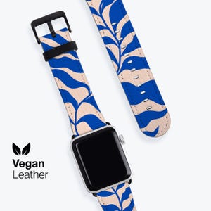 ABSTRACT BLUE LEAF Watch Strap, For Apple Band, Vegan H21 Leather band, Available for Apple watch series 1, 2, 3, 4, 5, 6, 7, 8, 9, 10, se