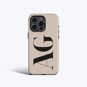 INITIALEN GEPERSONALISEERD telefoonhoesje | Voor iPhone 15 Pro Max-hoesje, iPhone 13 Pro-hoesje, iPhone 12-hoesje, iPhone 11-hoesje, blokgekleurd, beige