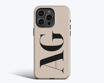 Coque de téléphone avec initiales personnalisées : couleur unie beige, modèles pour iPhone 17 Air, 16e, 15 Pro Max, 14 Plus, 12 et plus
