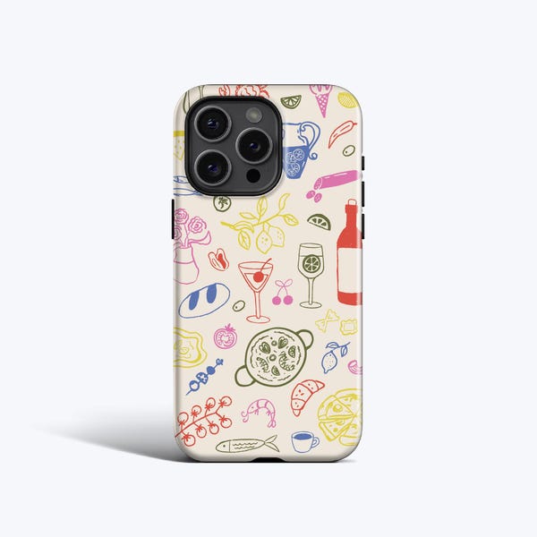 SPANISH FEAST Phone Case | Sangria, Tapas & Sunshine, Mediterranean Art, MagSafe – Fits iPhone 16e, 16 Pro Max, 15 Plus, 14, 13 Mini, 12, 11