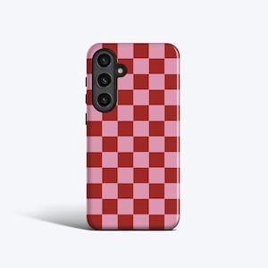 Étui en damier de fruits rouges | Pour Galaxy S25 Ultra, S24 Plus, S23 fe, S22, S21, S20 fe, autres modèles, bordeaux, rose