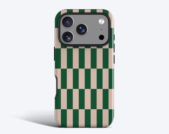 Long Green Checkered Phone Case For iPhone 17, 16, 15, 14, 13, 12 MagSafe Option