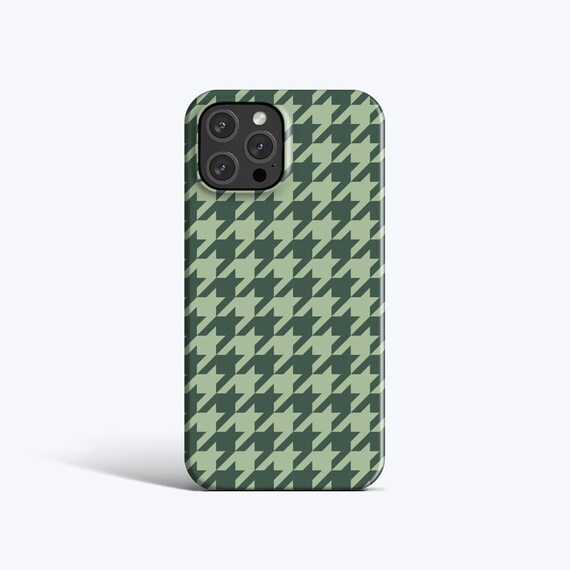 HOUNDSTOOTH OLIVE Phone Case | Green Houndstooth Pattern – MagSafe Option, Fits iPhone 16 Pro Max, 16e, 15 Plus, 14 Pro, 13 Mini, 12, 11