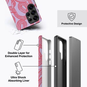 SCARLET SNAKES - For Galaxy S25 Ultra Case, Galaxy S24 feCase, Galaxy S23 Case, Galaxy S22 Case, Snake Pattern, Purple, red image 3